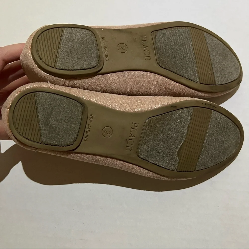 The Children’s Place Girls‎ Gold Glitter pink Ballet Flats Ankle Strap Size 2